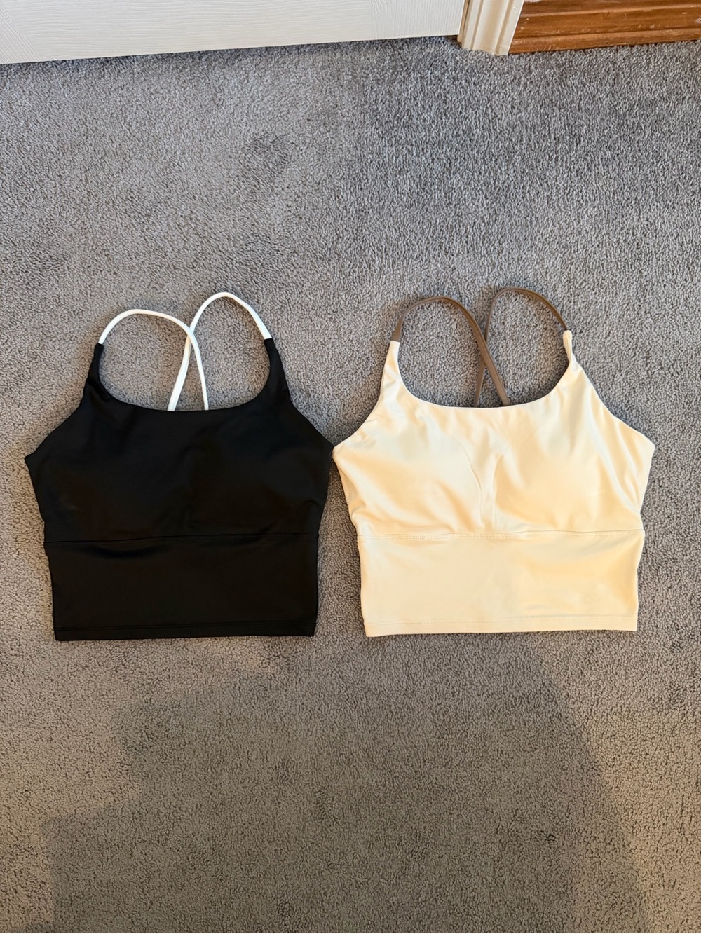 Athletic Crop Tanks w/ Built-In Padding - Black and Cream